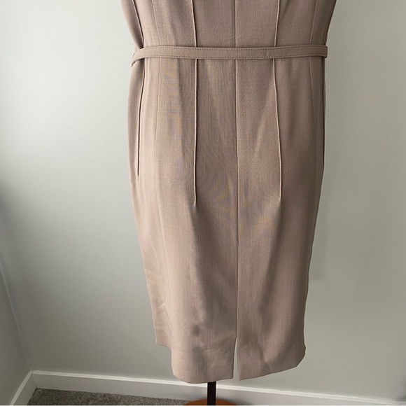 Lafayette 148 New York Luxury Belted Sleeveless Midi Sheath Dress Tan Size 10 - Picture 7 of 11